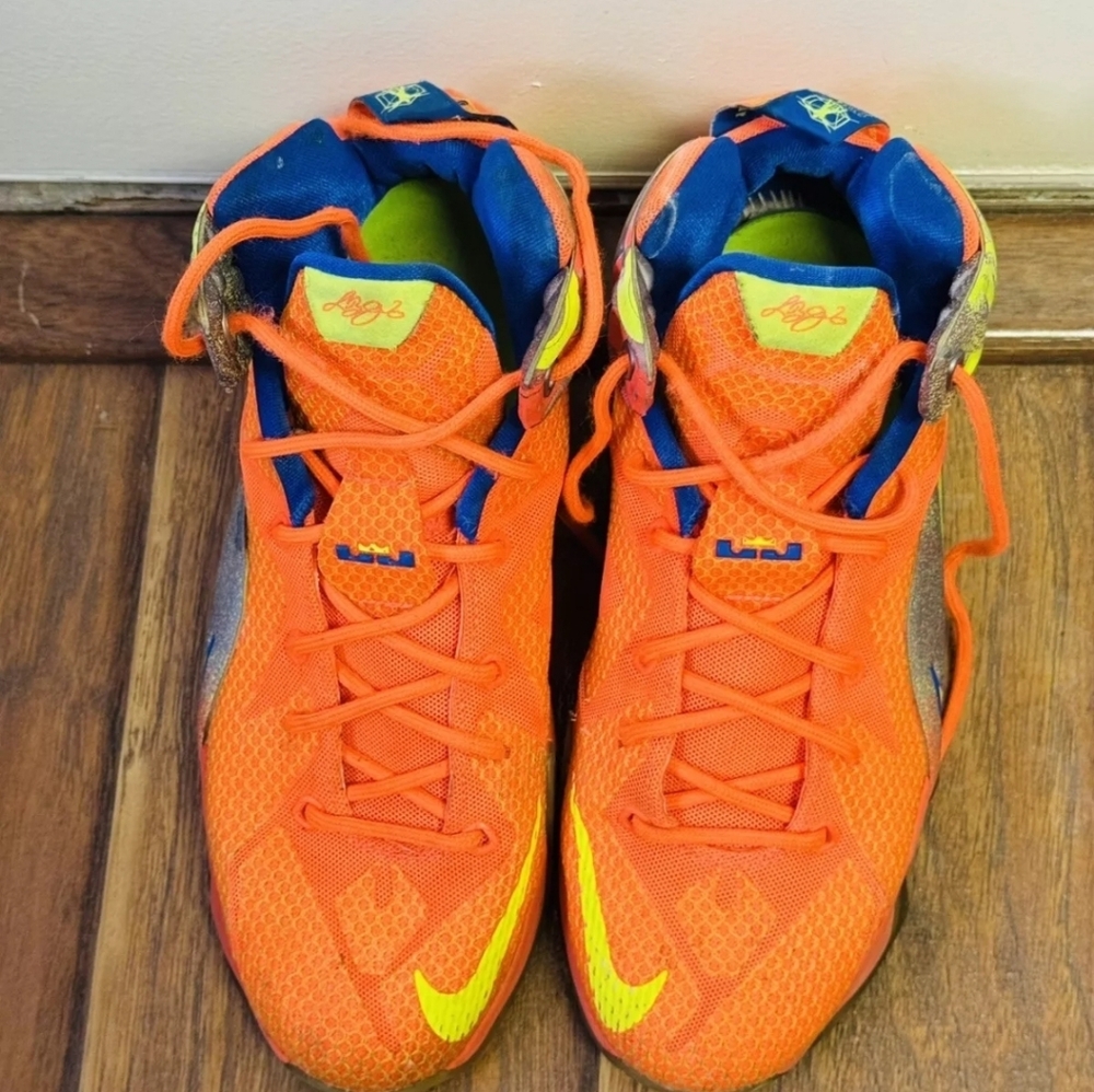NIKE LEBRON JAMES 12 SIX MERIDIANS ORANGE BASKETBALL SHOES SIZE 7Y 685181-800 - Picture 3 of 7